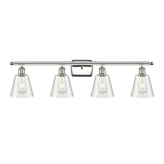Innovations Caton 36in 4-Light Bath Vanity Light | Art Nouveau Industrial Polished Nickel and Frosted Glass | Bathroom Vanity | 36 | Model 516-4W-PN-G454