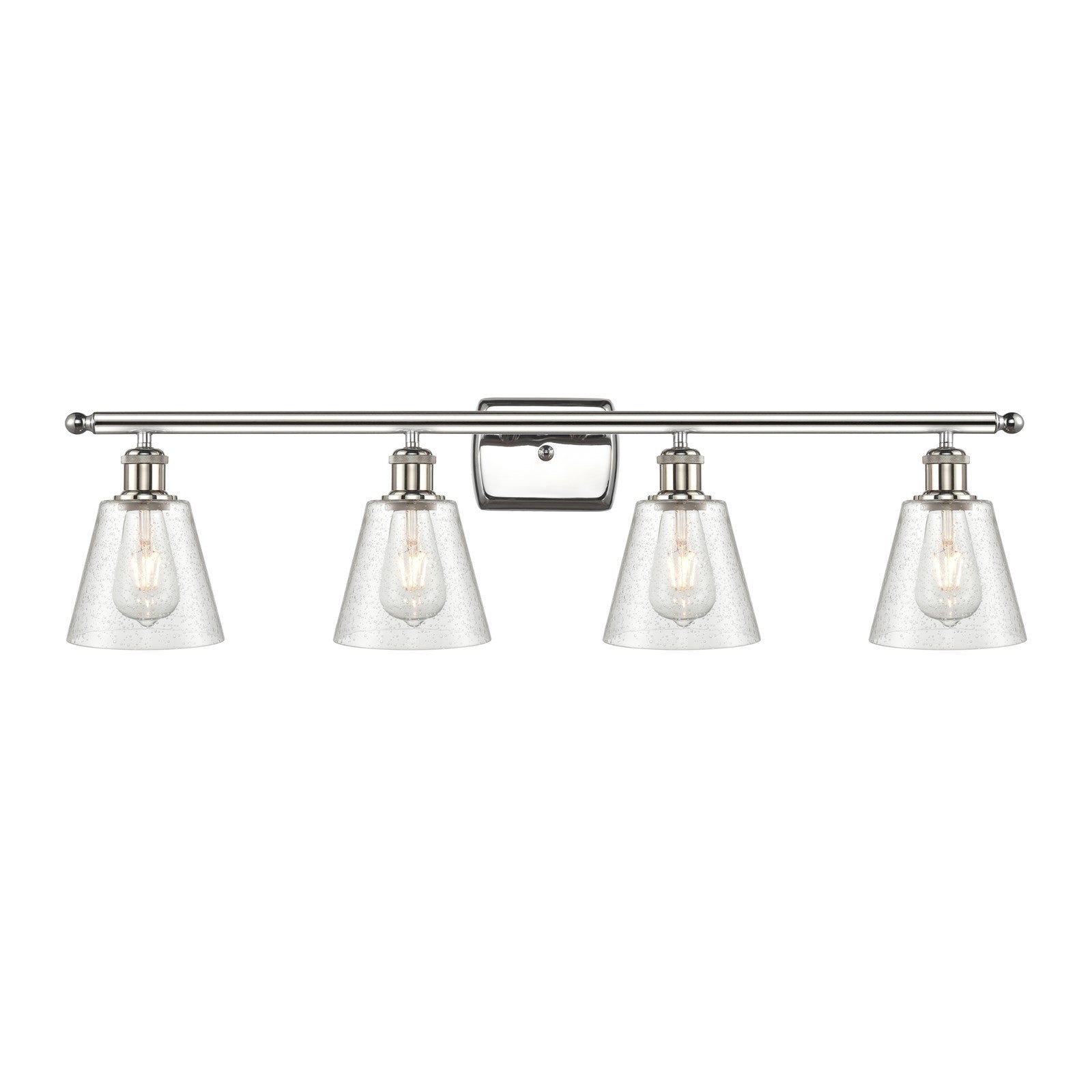 Innovations Caton 36in 4-Light Bath Vanity Light | Art Nouveau Industrial Polished Nickel and Frosted Glass | Bathroom Vanity | 36 | Model 516-4W-PN-G454