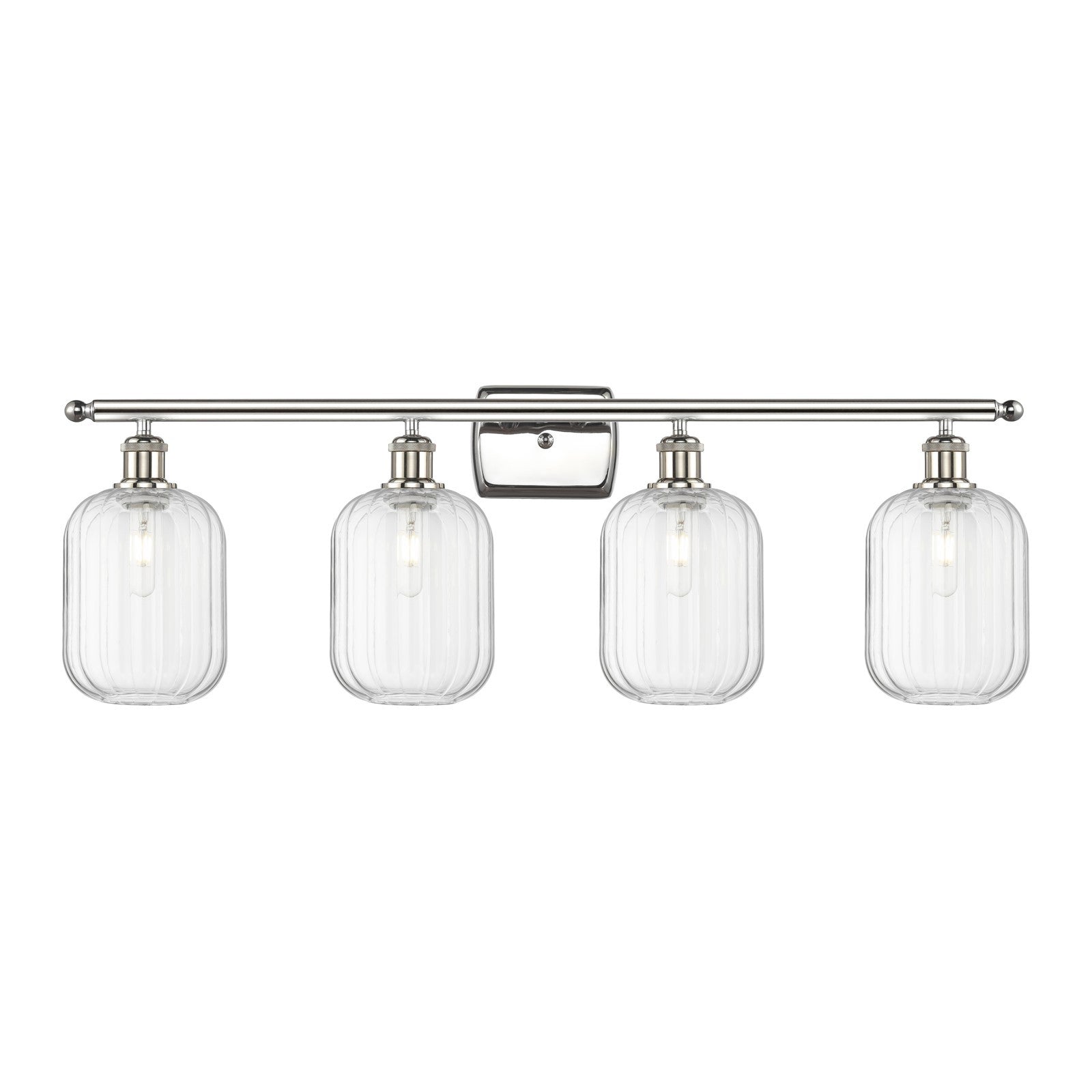 Innovations Preston Cylinder 37in 4-Light Bath Vanity Light | Industrial Polished Nickel Steel and Clear Glass | Bathroom | Model 516-4W-PN-G460-7CL