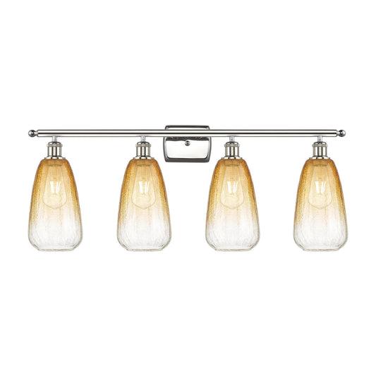 Innovations Brookhaven Almond 36in 4-Light Bath Vanity Light | Industrial Polished Nickel and Amber Glass | Bathroom Vanity | Model 516-4W-PN-G480-6AM
