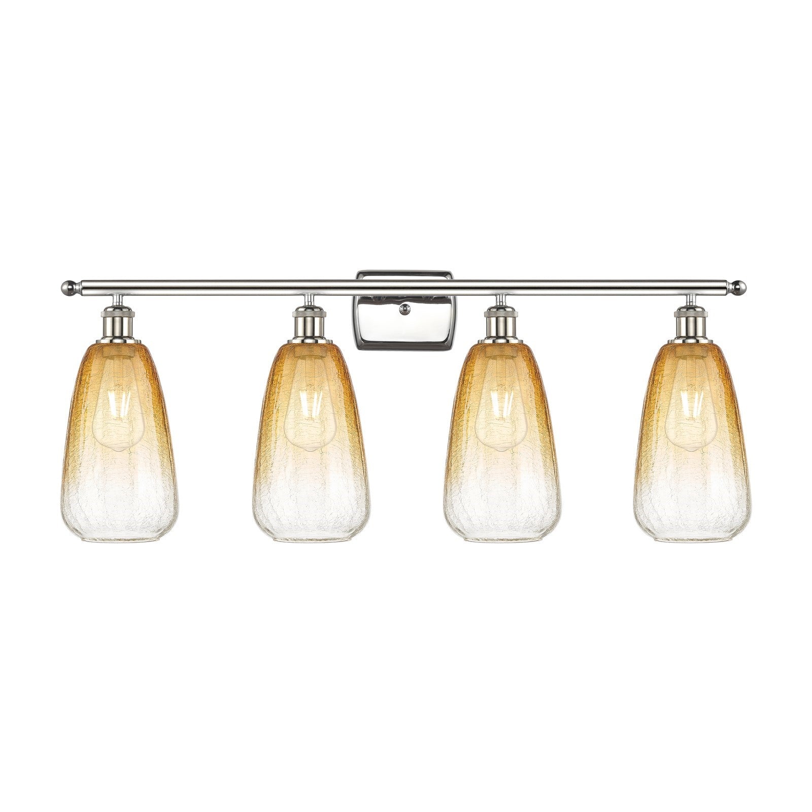 Innovations Brookhaven Almond 36in 4-Light Bath Vanity Light | Industrial Polished Nickel and Amber Glass | Bathroom Vanity | Model 516-4W-PN-G480-6AM