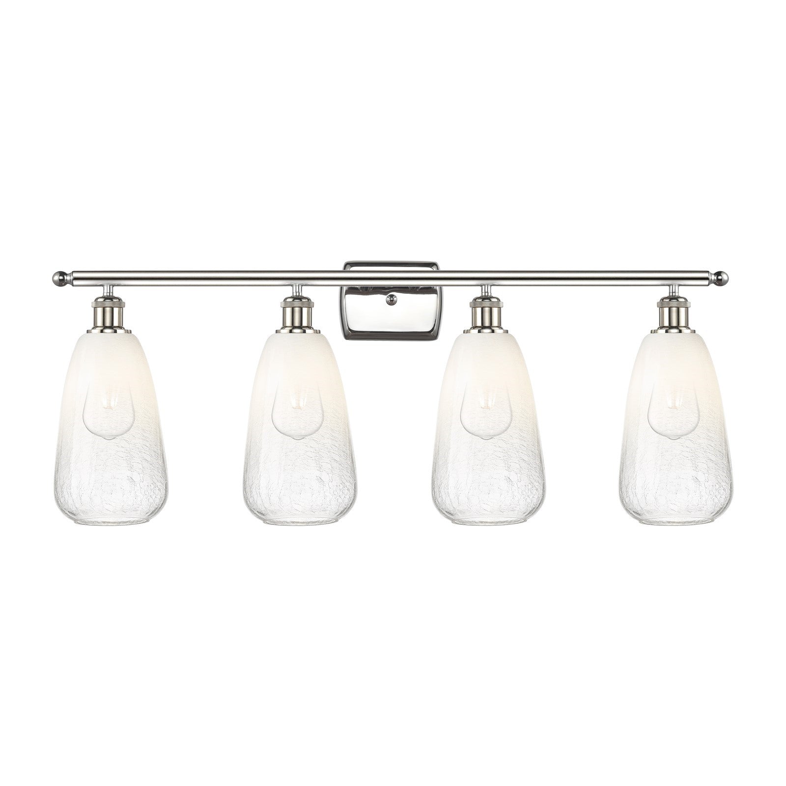 Innovations Brookhaven Almond 36in 4-Light Bath Vanity Light | Industrial Polished Nickel Steel and Opal Glass | Bathroom | Model 516-4W-PN-G480-6OP