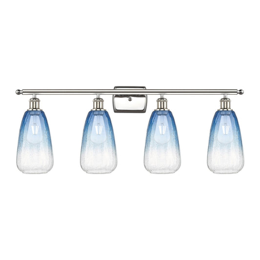Innovations Brookhaven Almond 36in 4-Light Bath Vanity Light | Industrial Polished Nickel Steel and Sapphire Blue Glass | Model 516-4W-PN-G480-6SB