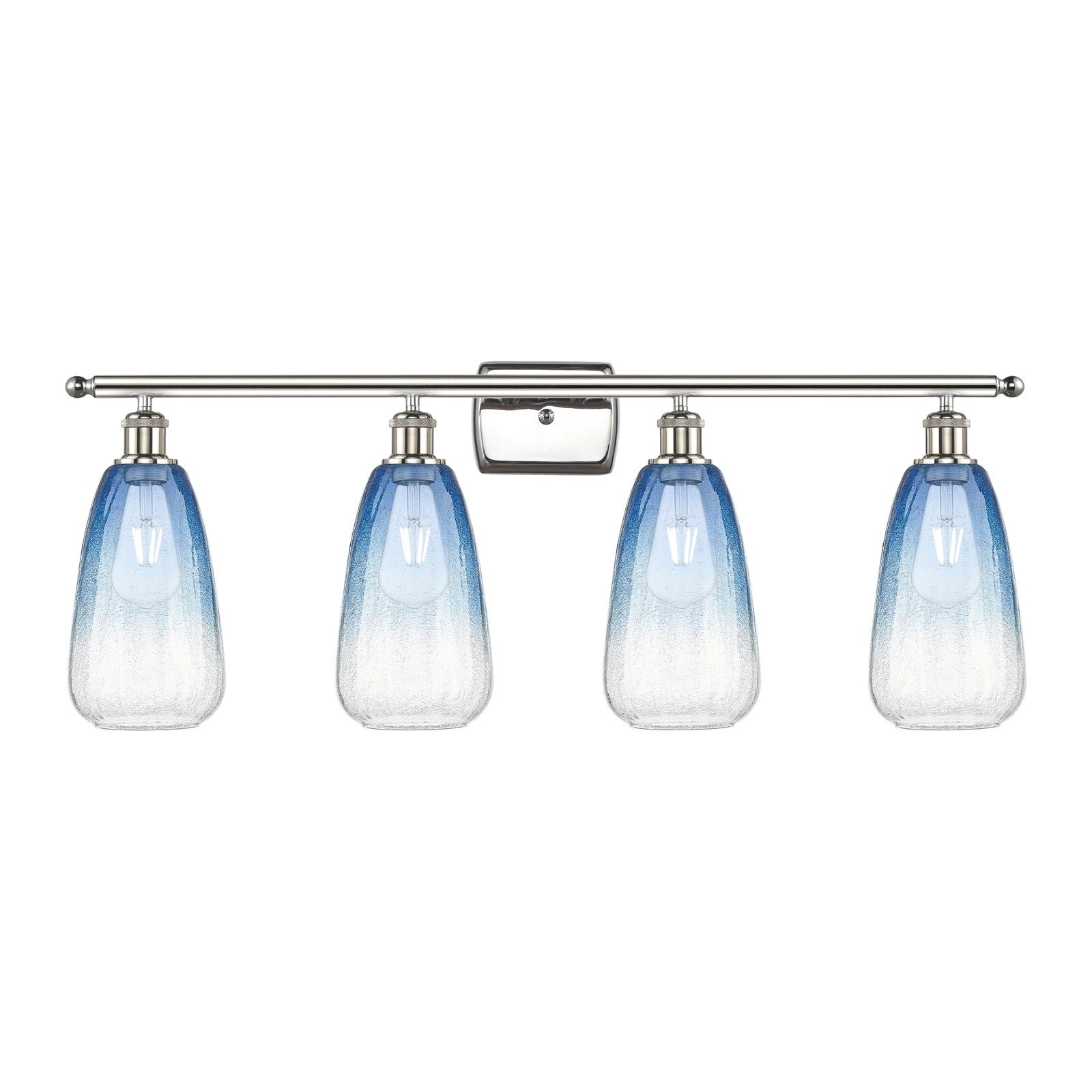 Innovations Brookhaven Almond 36in 4-Light Bath Vanity Light | Industrial Polished Nickel Steel and Sapphire Blue Glass | Model 516-4W-PN-G480-6SB