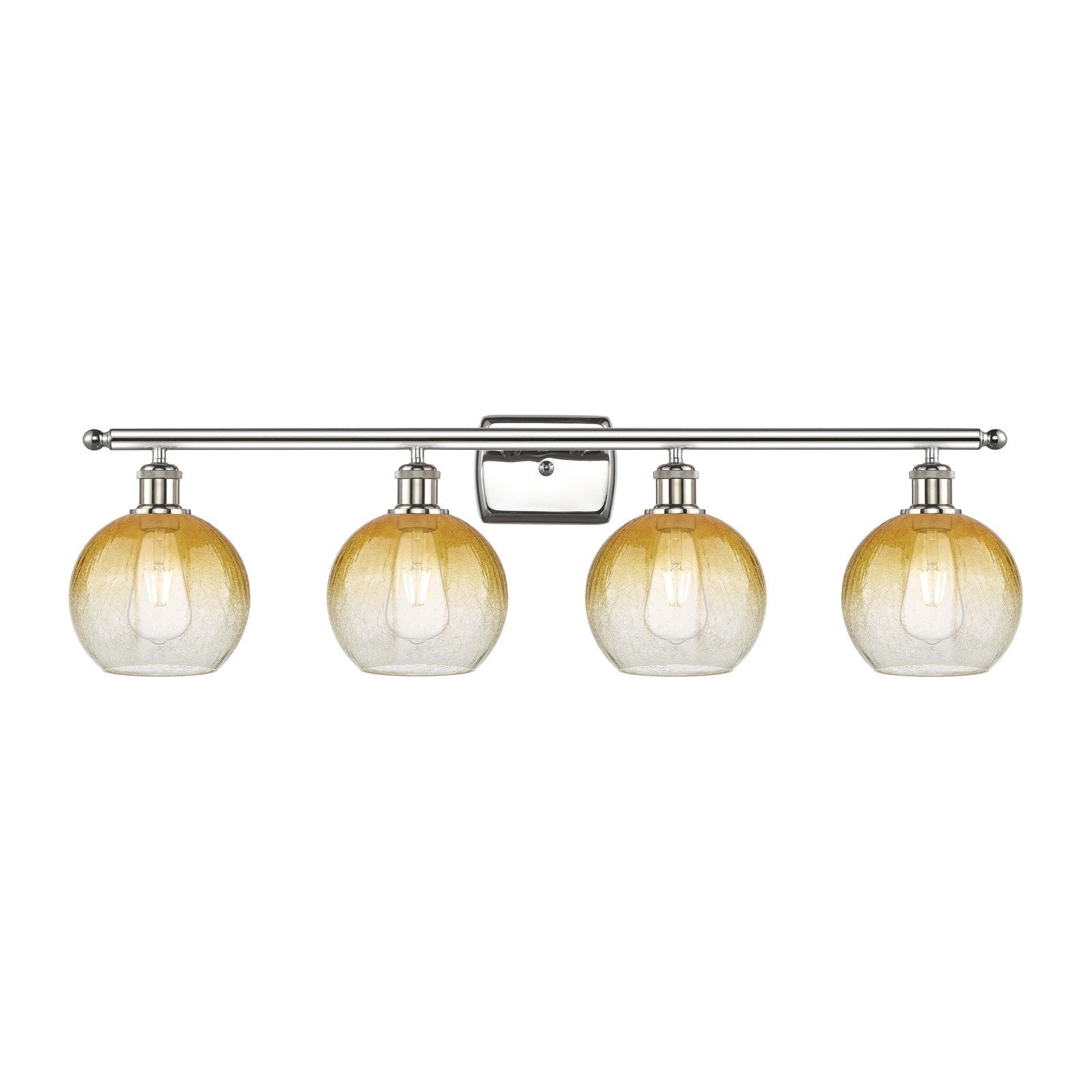 Innovations Brookhaven Globe 38in 4-Light Bath Vanity Light | Industrial Polished Nickel and Amber Glass | Bathroom Vanity & | Model 516-4W-PN-G483-8AM