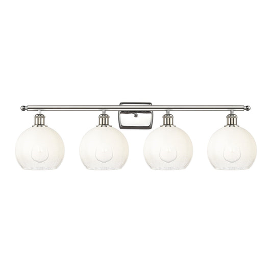 Innovations Brookhaven Globe 38in 4-Light Bath Vanity Light | Industrial Modern Polished Nickel and Opal Glass | Bathroom | Model 516-4W-PN-G483-8OP