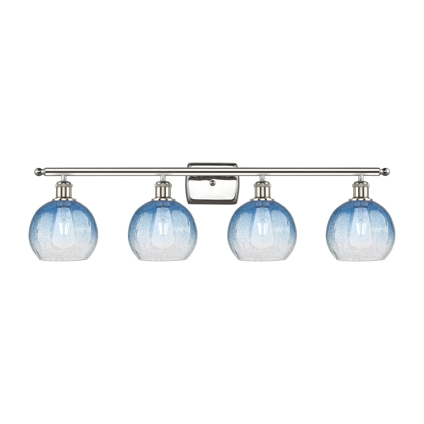 Innovations Brookhaven Globe 38in 4-Light Bath Vanity Light | Industrial Modern Polished Nickel and Sapphire Blue Glass | Model 516-4W-PN-G483-8SB