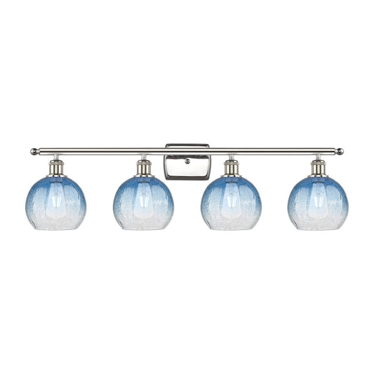 Innovations Brookhaven Globe 38in 4-Light Bath Vanity Light | Industrial Modern Polished Nickel and Sapphire Blue Glass | Model 516-4W-PN-G483-8SB