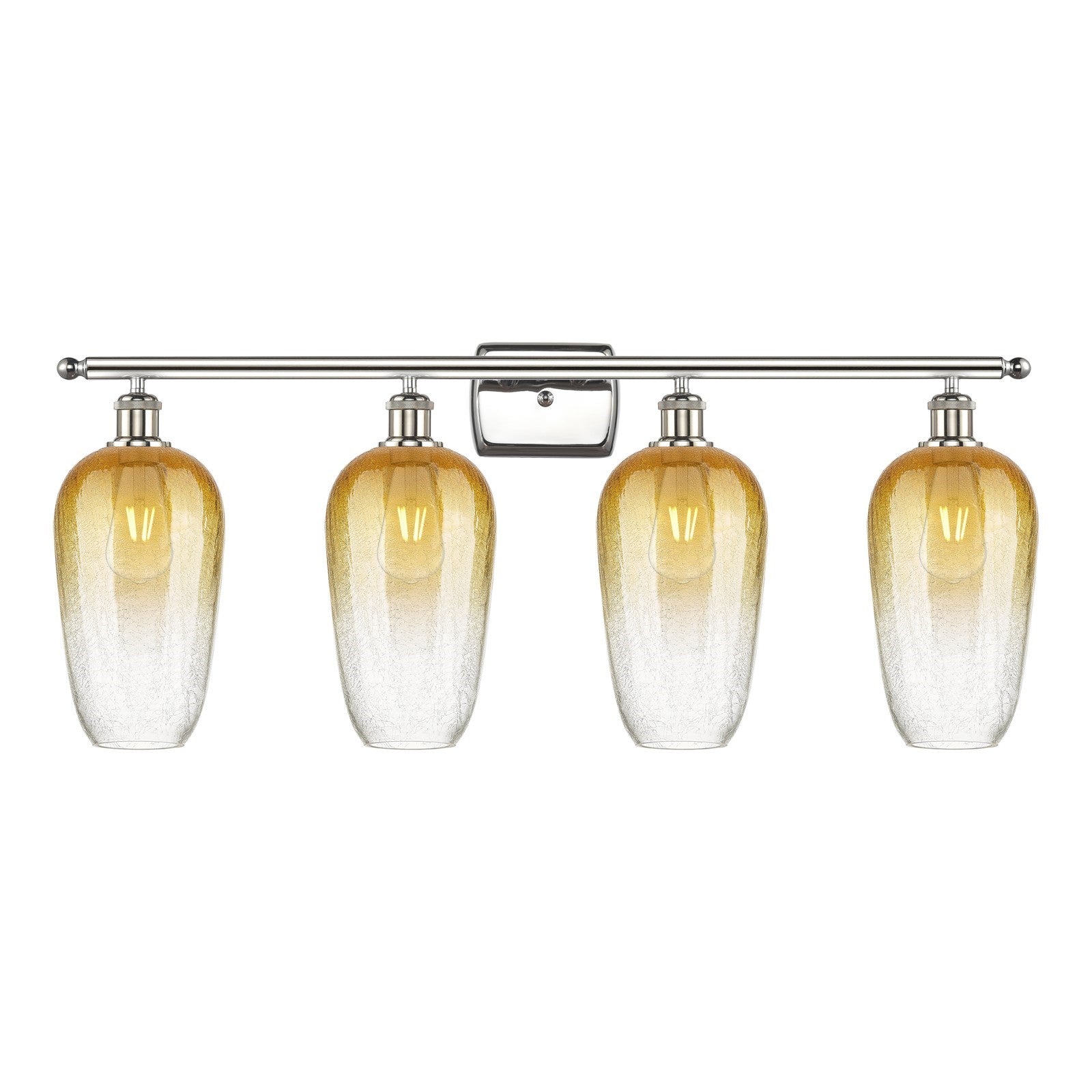 Innovations Brookhaven Flute 37in 4-Light Bath Vanity | Industrial Polished Nickel Steel and Amber Glass | Bathroom Vanity | Model 516-4W-PN-G484-7AM