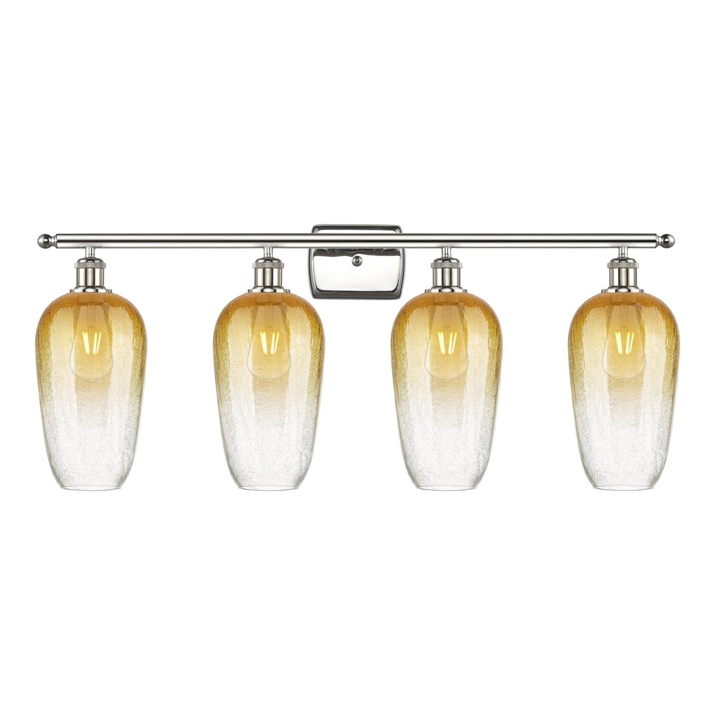 Innovations Brookhaven Flute 37in 4-Light Bath Vanity | Industrial Polished Nickel Steel and Amber Glass | Bathroom Vanity | Model 516-4W-PN-G484-7AM
