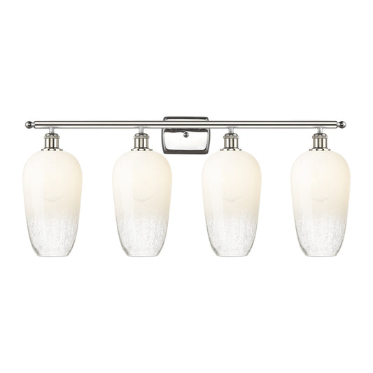 Innovations Brookhaven Flute 37in 4-Light Bath Vanity | Industrial Modern Polished Nickel and Opal Glass | Damp Rated Bathroom | Model 516-4W-PN-G484-7OP