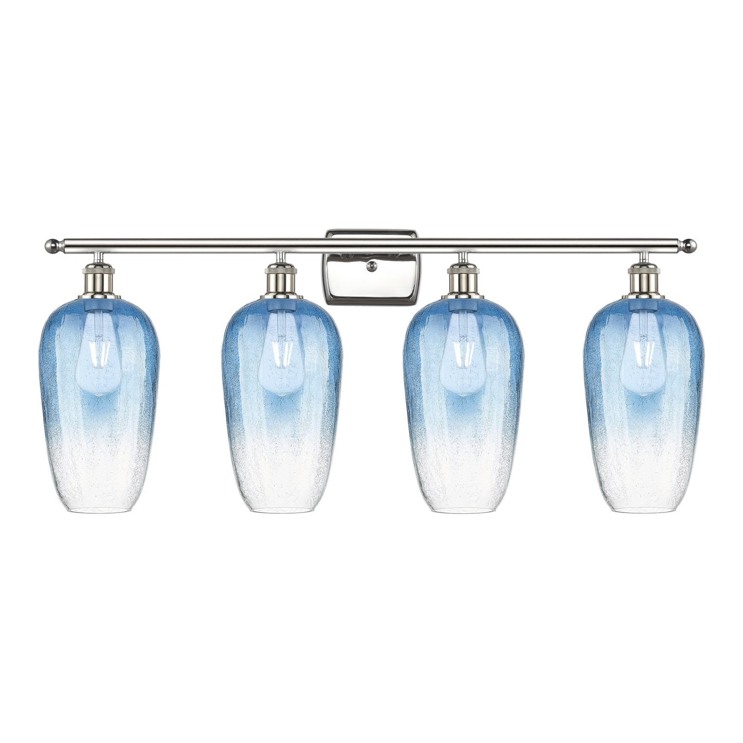 Innovations Brookhaven Flute 37in 4-Light Bathroom Vanity Light | Industrial Polished Nickel and Sapphire Blue Glass | Bathroom | Model 516-4W-PN-G484-7SB