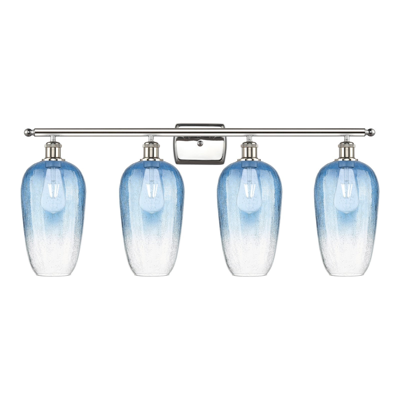 Innovations Brookhaven Flute 37in 4-Light Bathroom Vanity Light | Industrial Polished Nickel and Sapphire Blue Glass | Bathroom | Model 516-4W-PN-G484-7SB