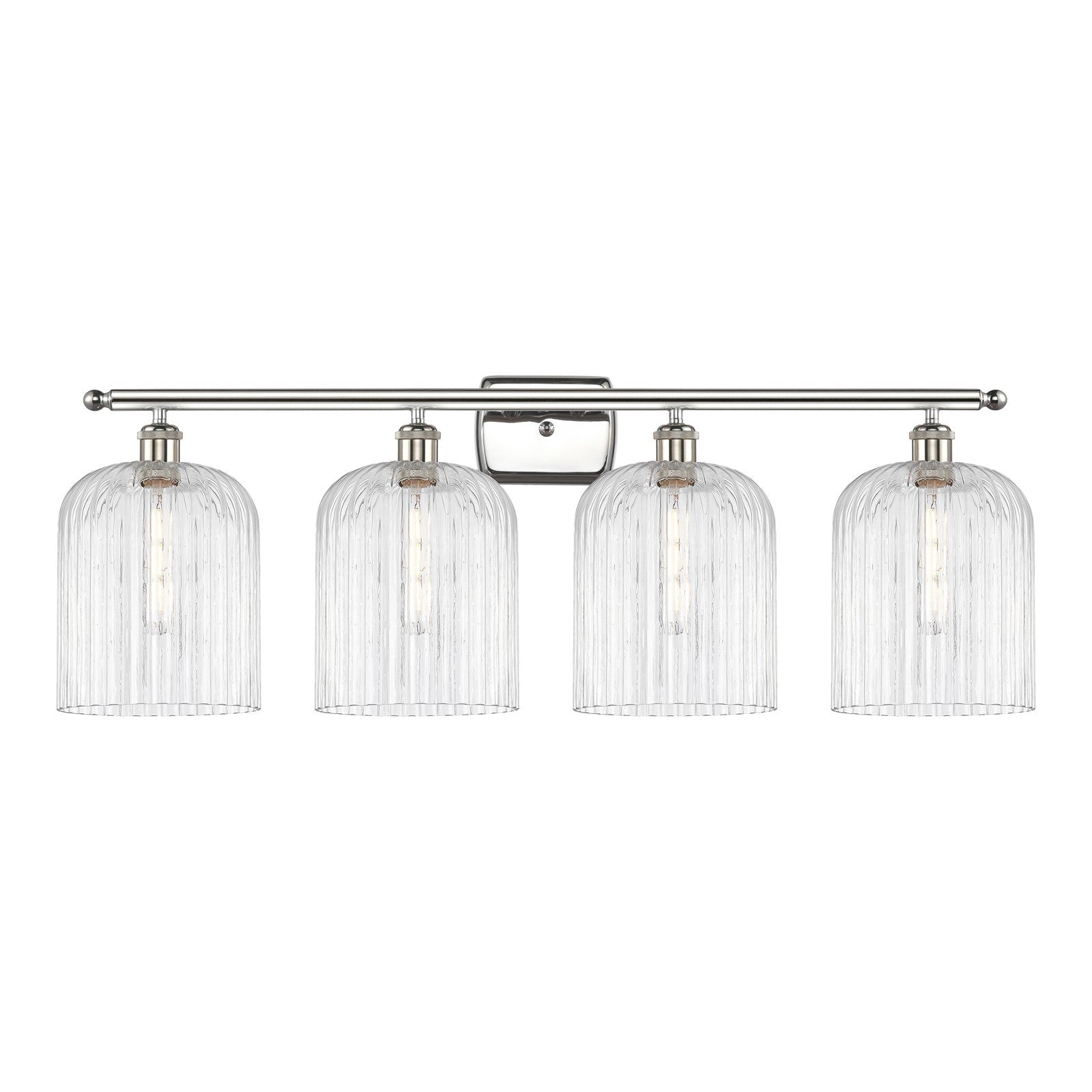 Innovations Bridal Veil 35in 4-Light Bath Vanity | Art Nouveau Polished Nickel Steel and Clear Ribbed Glass | Bathroom Vanity | Model 516-4W-PN-G559-8CL