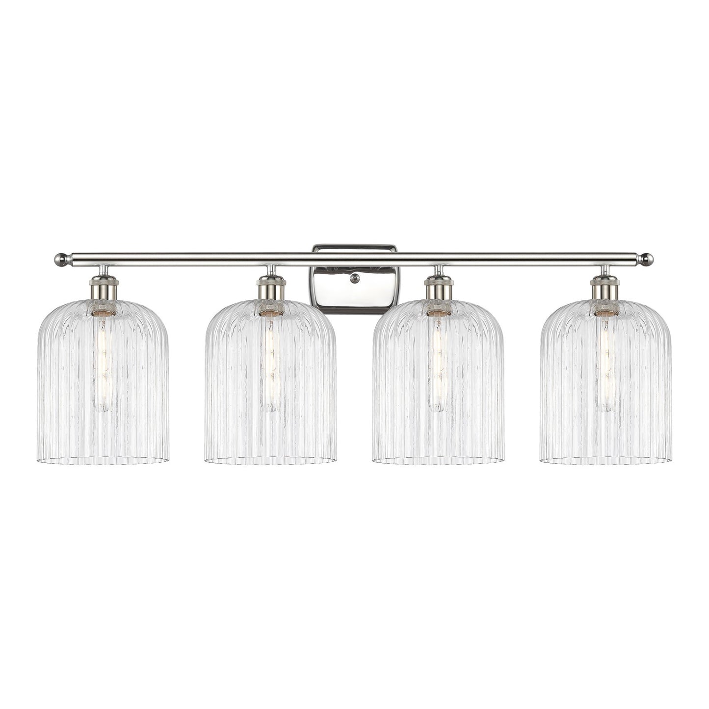 Innovations Bridal Veil 35in 4-Light Bath Vanity | Art Nouveau Polished Nickel Steel and Clear Ribbed Glass | Bathroom Vanity | Model 516-4W-PN-G559-8CL