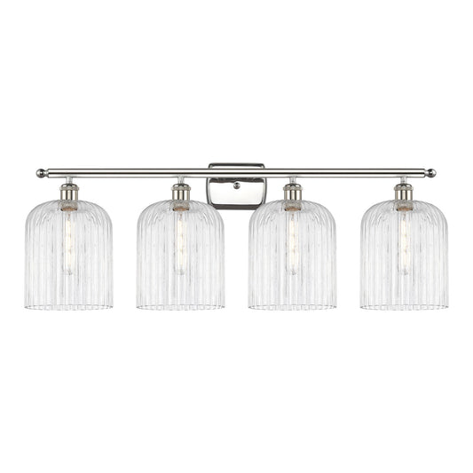 Innovations Bridal Veil 35in 4-Light Bath Vanity | Art Nouveau Polished Nickel Steel and Clear Ribbed Glass | Bathroom Vanity | Model 516-4W-PN-G559-8CL