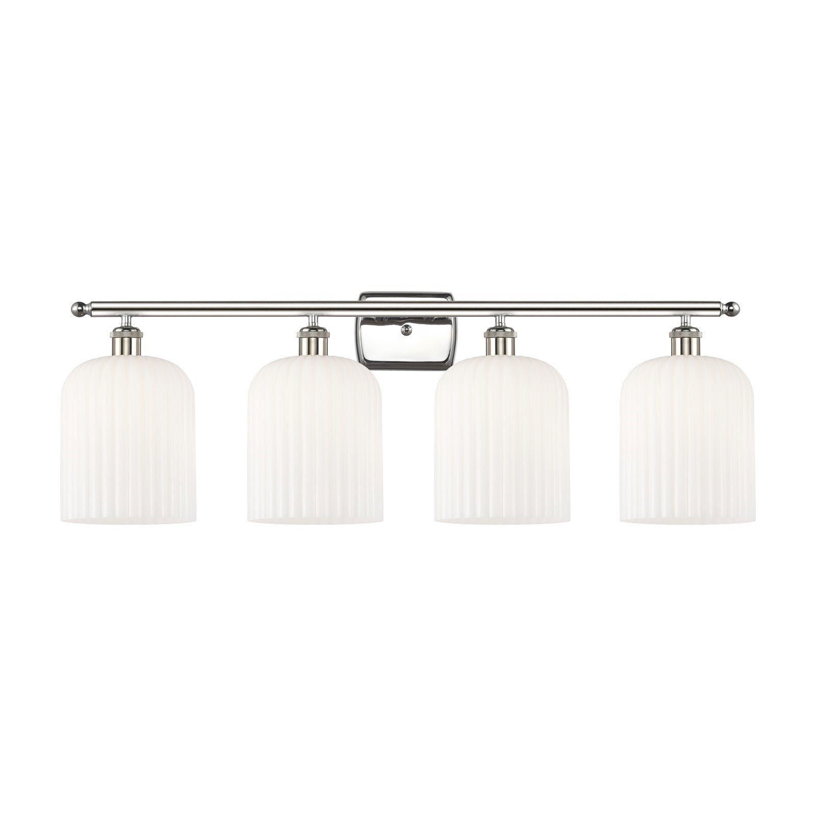 Innovations Bridal Veil 35in 4-Light Bath Vanity Light | Art Nouveau Polished Nickel and Gloss White Ribbed Glass | Bathroom | Model 516-4W-PN-G559-8GWH