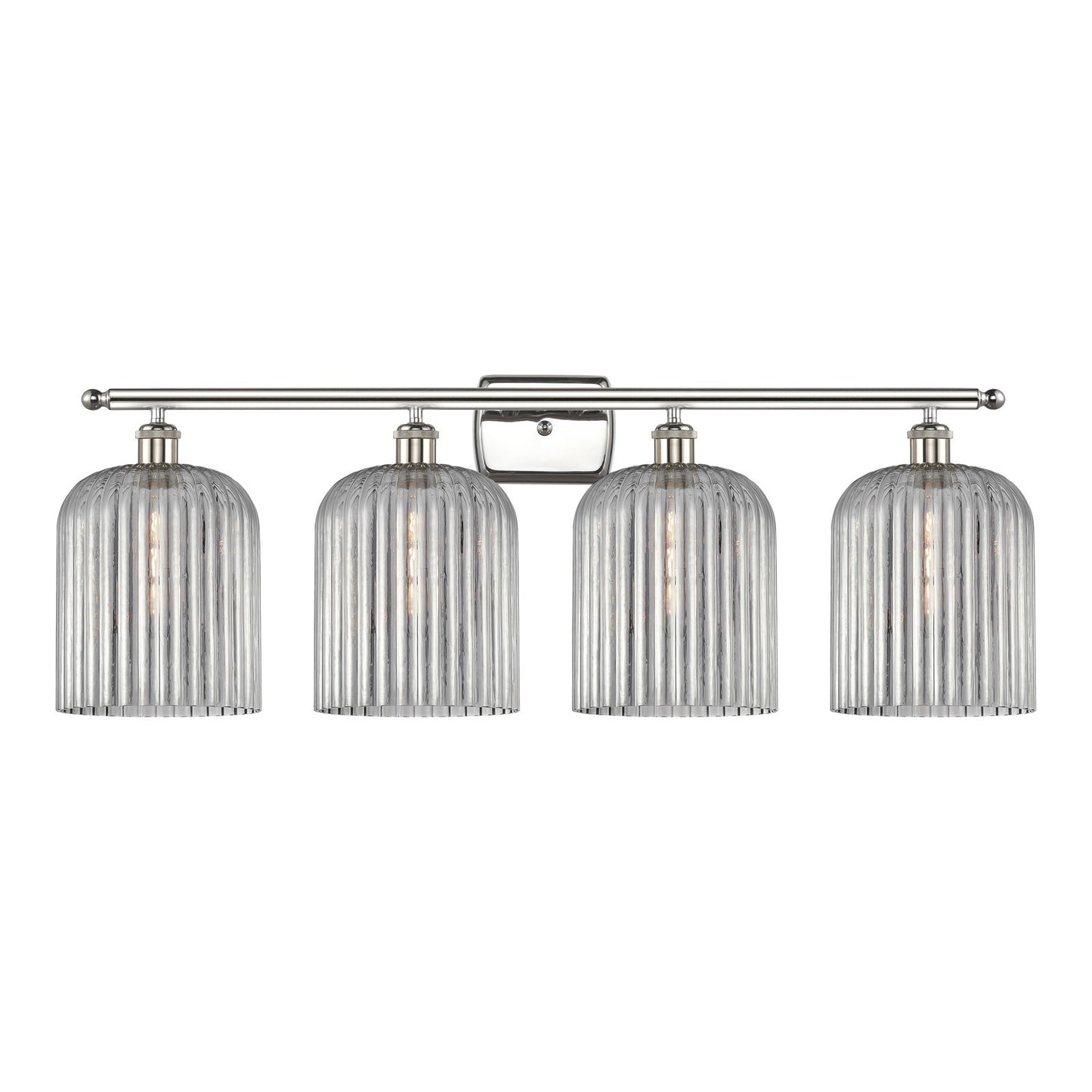 Innovations Bridal Veil 35in 4-Light Bath Vanity Light | Art Nouveau Polished Nickel Steel and Light Smoke Ribbed Glass | Model 516-4W-PN-G559-8SM