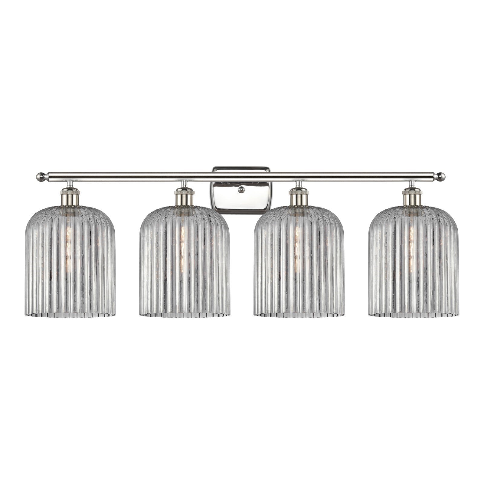 Innovations Bridal Veil 35in 4-Light Bath Vanity Light | Art Nouveau Polished Nickel Steel and Light Smoke Ribbed Glass | Model 516-4W-PN-G559-8SM
