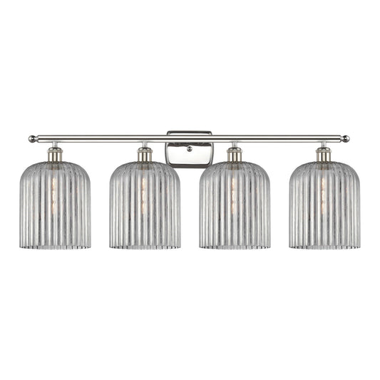 Innovations Bridal Veil 35in 4-Light Bath Vanity Light | Art Nouveau Polished Nickel Steel and Light Smoke Ribbed Glass | Model 516-4W-PN-G559-8SM