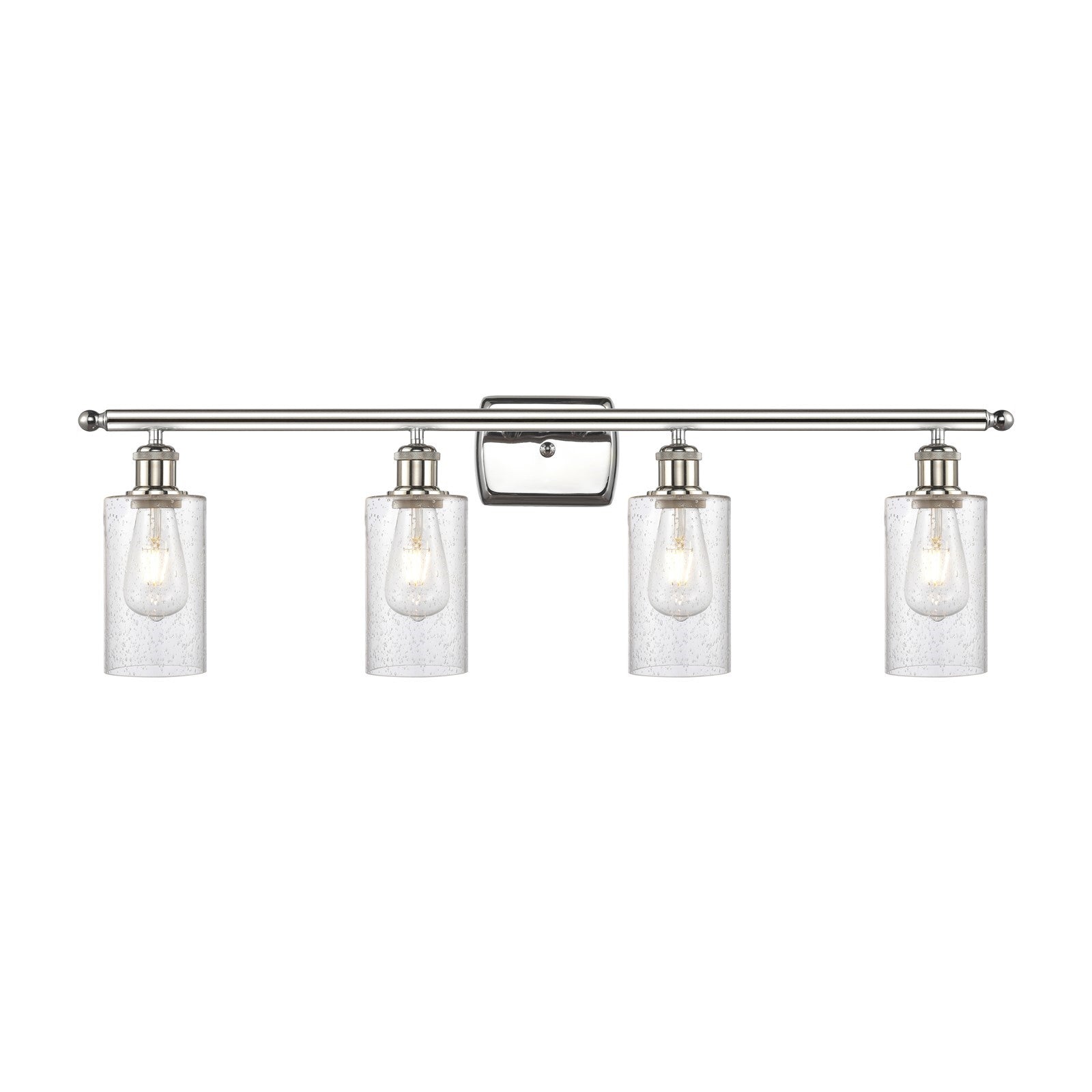 Innovations Clymer 34in 4-Light Bath Vanity Light | Art Nouveau Polished Nickel Steel and Seedy Glass | Bathroom Vanity | 33.88 x | Model 516-4W-PN-G804