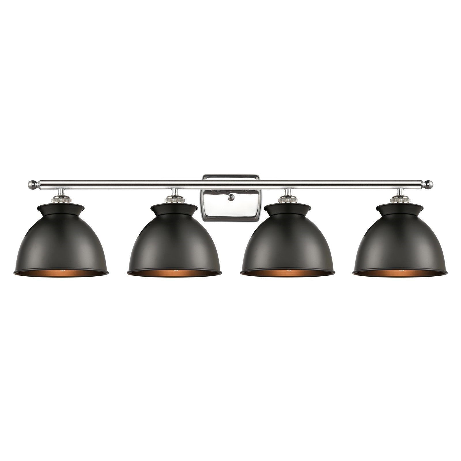 Innovations Adirondack 38in 4-Light Bath Vanity Light | Industrial Farmhouse Polished Nickel and Matte Black Metal Shade | Model 516-4W-PN-M14-BK