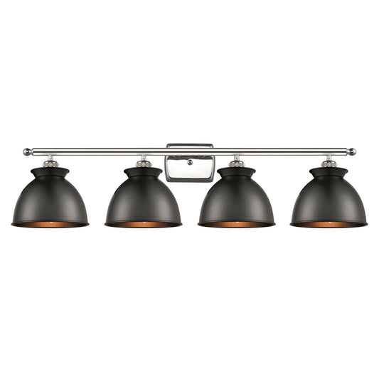 Innovations Adirondack 38in 4-Light Bath Vanity | Industrial Farmhouse Polished Nickel and Matte Black Metal Shade | Damp | Model 516-4W-PN-M14-BK-LED