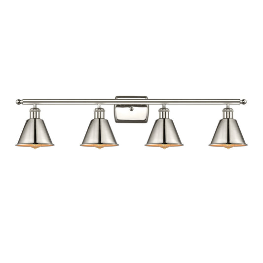 Innovations Lighting Smithfield 37in 4-Light Bath Vanity Light | Industrial Farmhouse Polished Nickel Steel and Metal Cone Shades | Model 516-4W-PN-M8