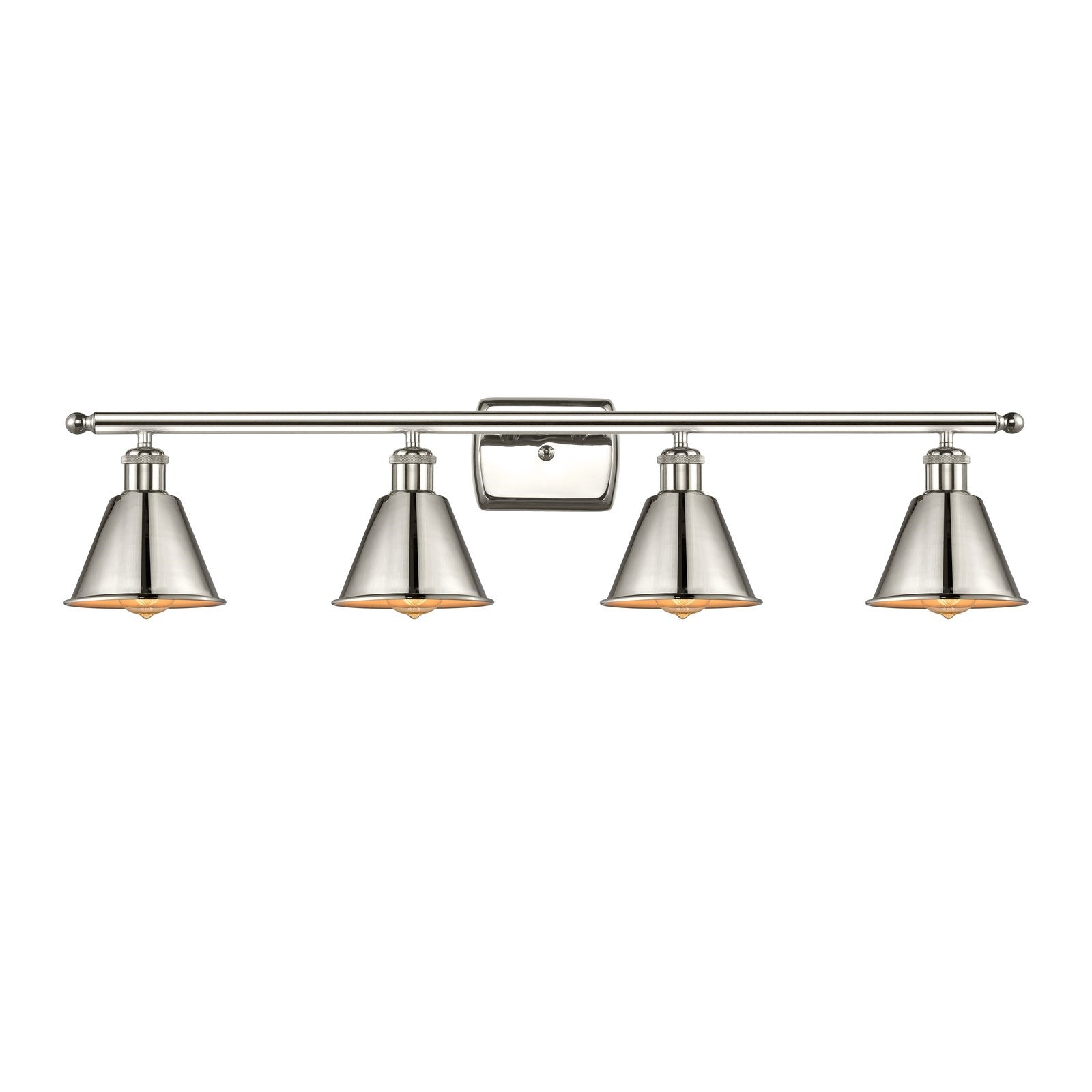 Innovations Smithfield 37in 4-Light Bath Vanity Light | Industrial Polished Nickel Steel and Polished Nickel Metal Shade | Model 516-4W-PN-M8-LED