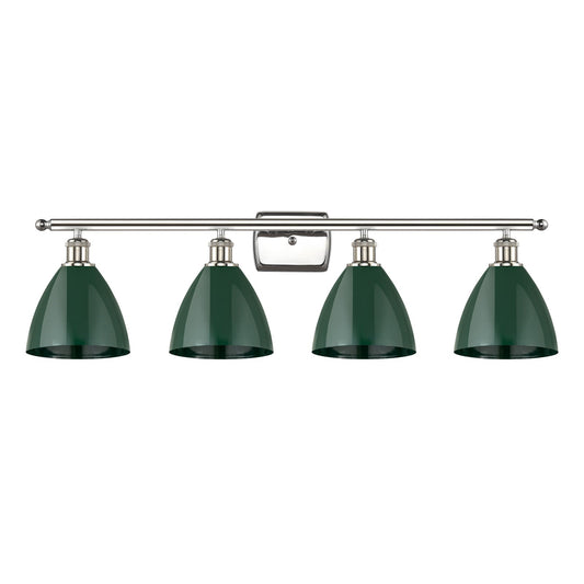 Innovations Plymouth 38in 4-Light Bath Vanity Light | Industrial Farmhouse Polished Nickel and Matte Green Metal Shade | Model 516-4W-PN-MBD-75-GR