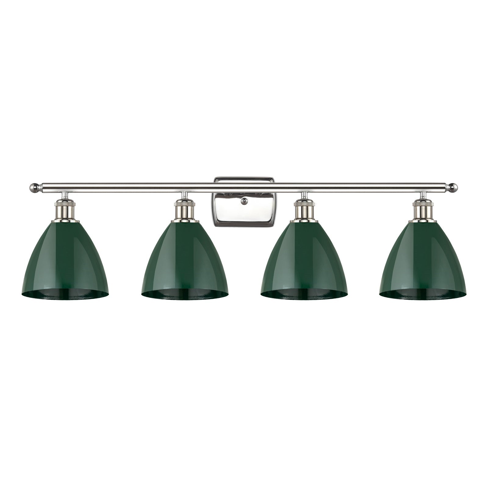 Innovations Plymouth 38in 4-Light Bath Vanity Light | Industrial Farmhouse Polished Nickel and Matte Green Metal Shade | Model 516-4W-PN-MBD-75-GR