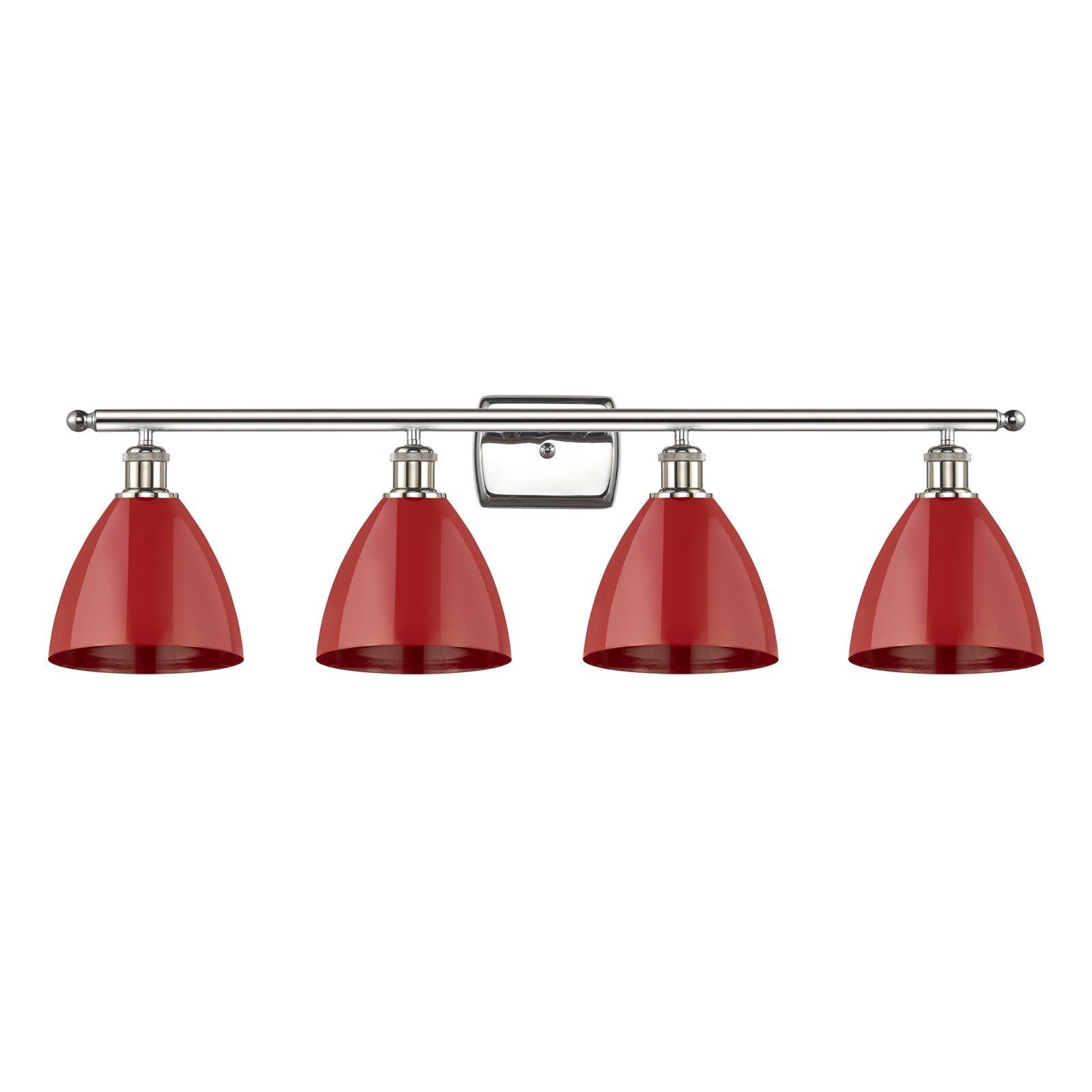 Innovations Plymouth 38in 4-Light Bath Vanity | Industrial Farmhouse Polished Nickel and Matte Red Metal Shade | Bathroom | Model 516-4W-PN-MBD-75-RD