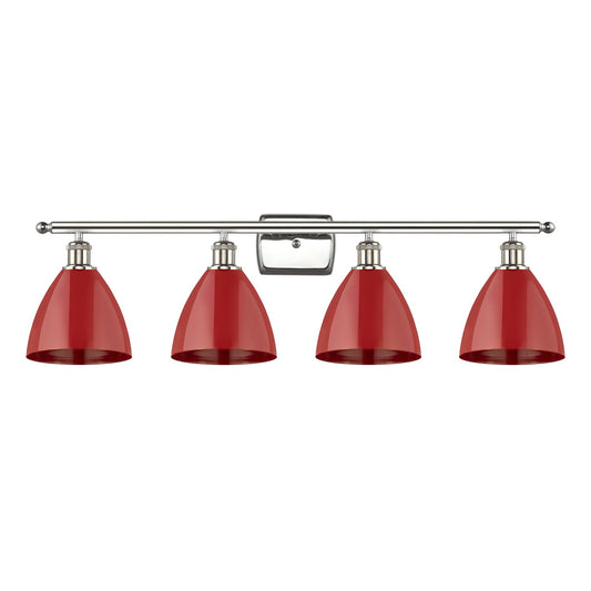 Innovations Plymouth 37.5in 4-Light Bath Vanity Light | Industrial Farmhouse Polished Nickel and Matte Red Metal Shade | Model 516-4W-PN-MBD-75-RD-LED