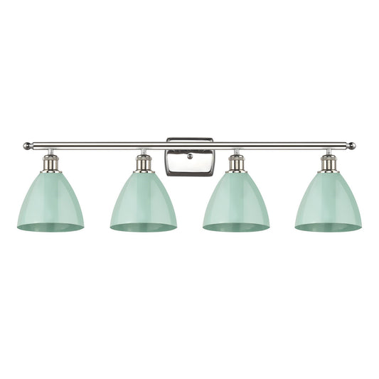 Innovations Plymouth 38in 4-Light Bath Vanity Light | Industrial Farmhouse Polished Nickel and Matte Seafoam Metal Shade | Model 516-4W-PN-MBD-75-SF