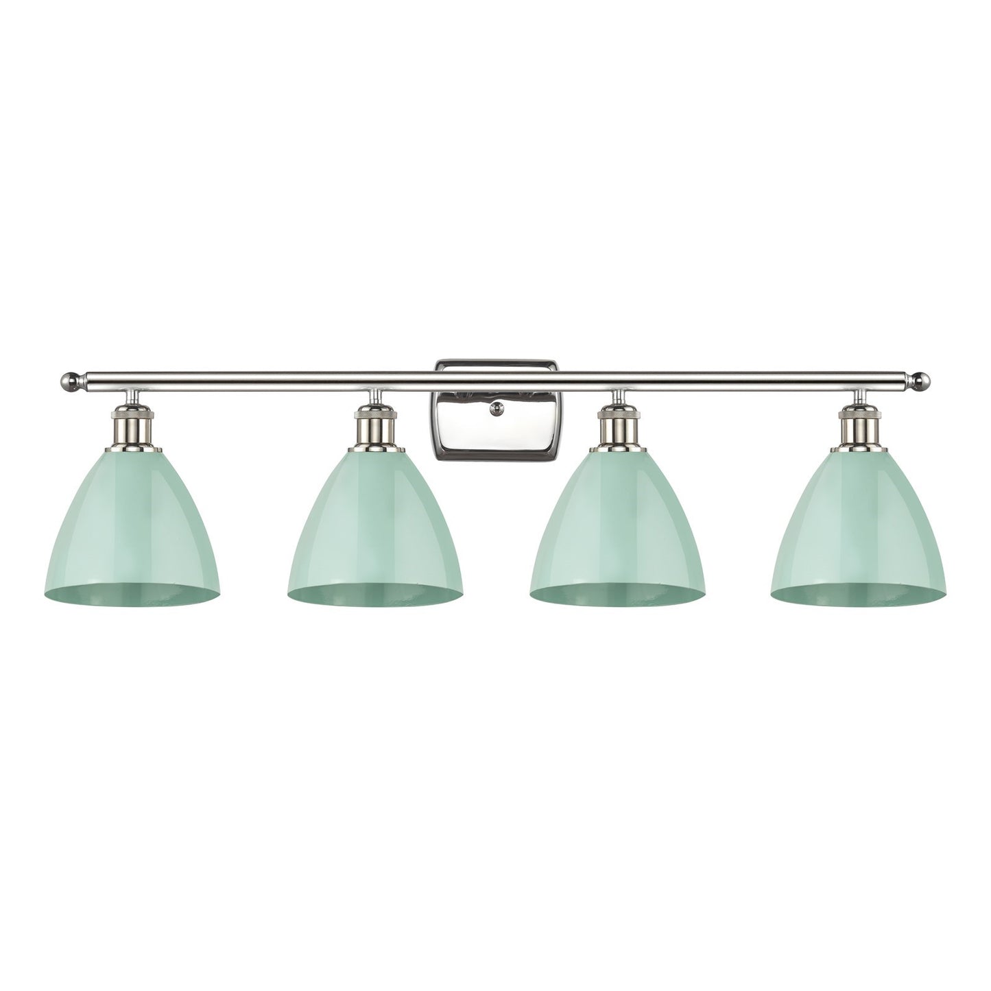 Innovations Plymouth 38in 4-Light Bath Vanity Light | Industrial Farmhouse Polished Nickel and Matte Seafoam Metal Shade | Model 516-4W-PN-MBD-75-SF
