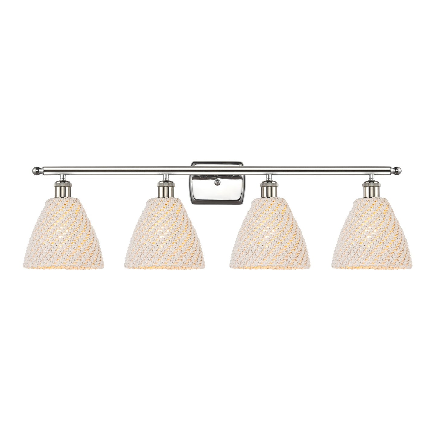 Innovations Bristol Natural 38in 4-Light Bath Vanity Light | Industrial Polished Nickel Steel and Natural Fiber Shade | Model 516-4W-PN-NBD-75-NAT