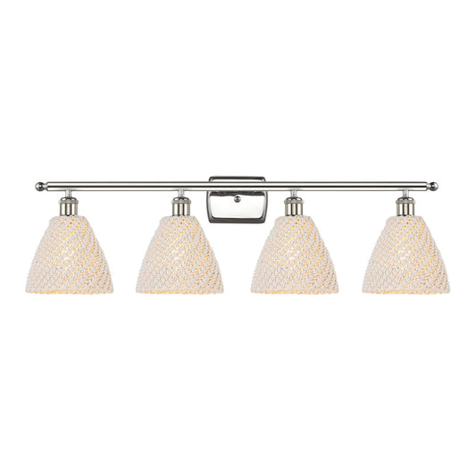 Innovations Bristol Natural 38in 4-Light Bath Vanity Light | Industrial Polished Nickel Steel and Natural Fiber Shade | Model 516-4W-PN-NBD-75-NAT