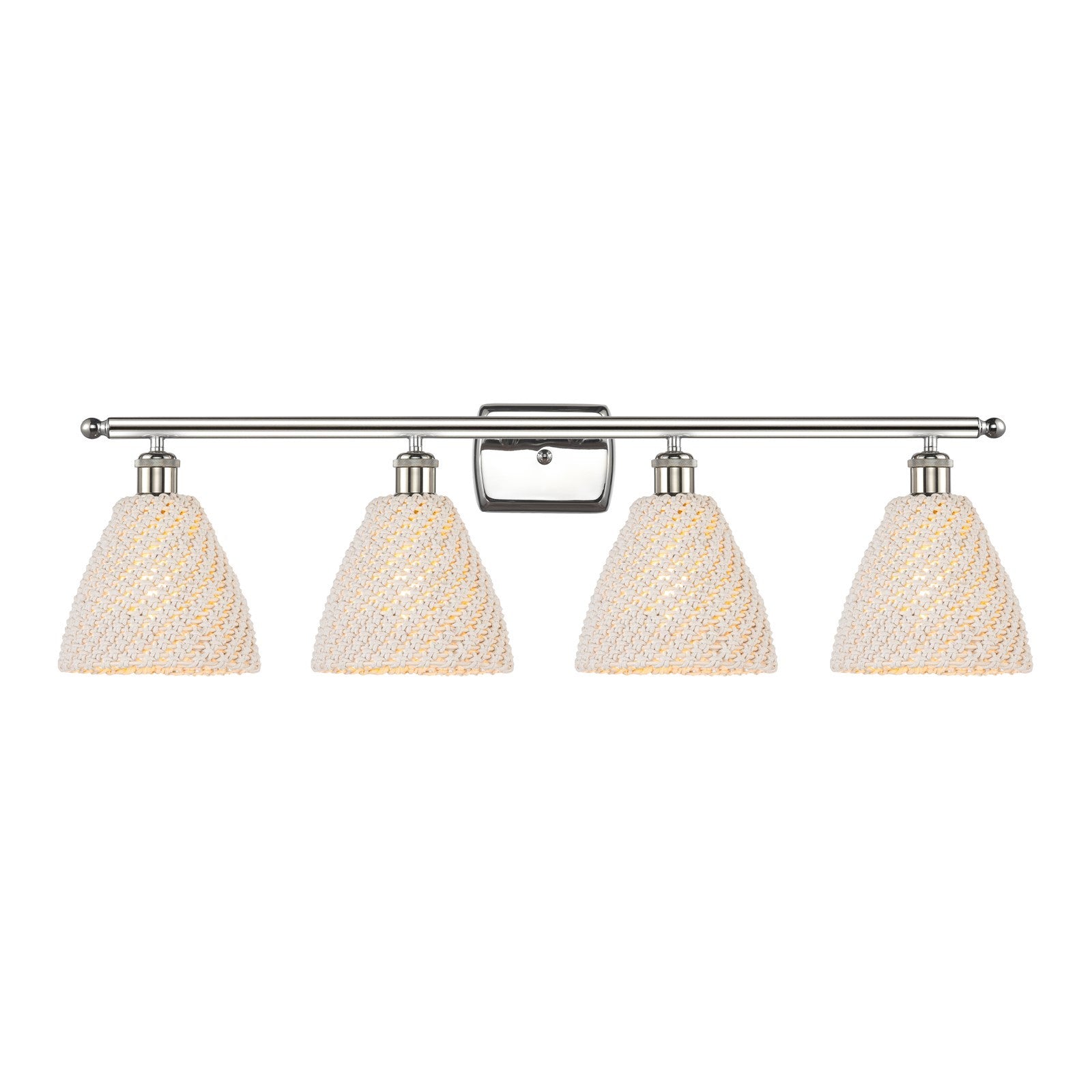 Innovations Bristol Natural 38in 4-Light Bath Vanity Light | Industrial Polished Nickel Steel and Natural Fiber Shade | Model 516-4W-PN-NBD-75-NAT