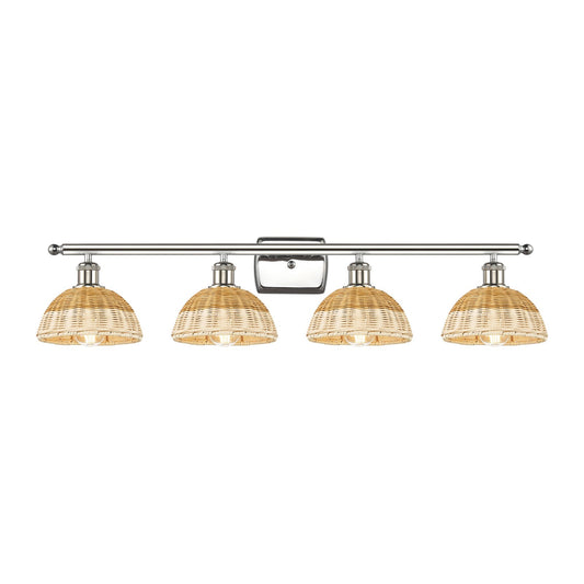 Innovations Bristol Natural II 38in 4-Light Bath Vanity Light | Industrial Polished Nickel and Natural Fiber Dome Shade | Model 516-4W-PN-NBD2-75-NAT