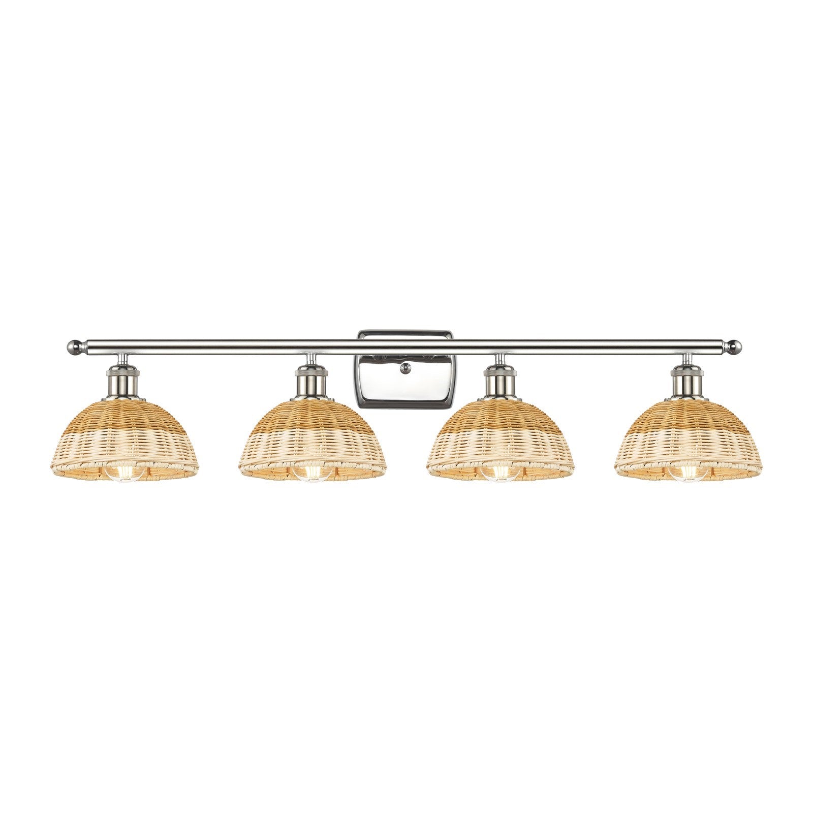 Innovations Bristol Natural II 38in 4-Light Bath Vanity Light | Industrial Polished Nickel and Natural Fiber Dome Shade | Model 516-4W-PN-NBD2-75-NAT
