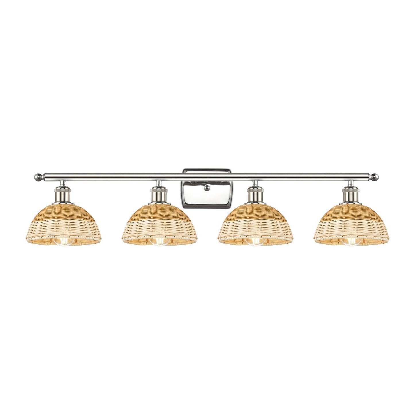 Innovations Bristol Natural II 38in 4-Light Bath Vanity Light | Industrial Polished Nickel and Natural Fiber Dome Shade | Model 516-4W-PN-NBD2-75-NAT