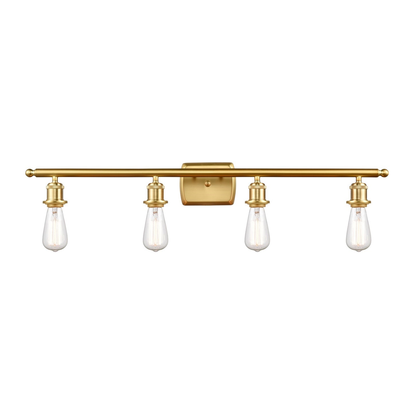 Innovations Lighting Bare Bulb 36in 4-Light Bath Vanity Light | Industrial Satin Gold Steel and Cast Brass | Bathroom Vanity | 36 x 4.75 | Model 516-4W-SG