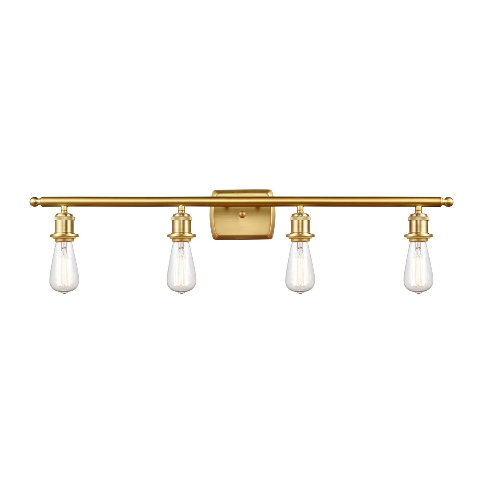 Innovations Lighting Bare Bulb 36in 4-Light Bath Vanity Light | Industrial Satin Gold Steel and Cast Brass | Bathroom Vanity | 36 x 4.75 | Model 516-4W-SG