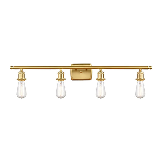 Innovations Lighting Bare Bulb 36in 4-Light Bath Vanity Light | Industrial Satin Gold Steel and Cast Brass | Bathroom Vanity | 36 x 4.75 | Model 516-4W-SG