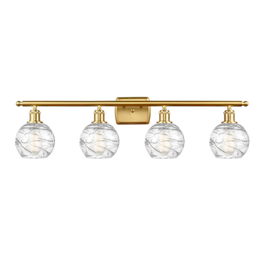Innovations Athens Deco Swirl 36in 4-Light Bath Vanity Light | Industrial Satin Gold Steel and Clear Glass | Bathroom Vanity | Model 516-4W-SG-G1213-6CL