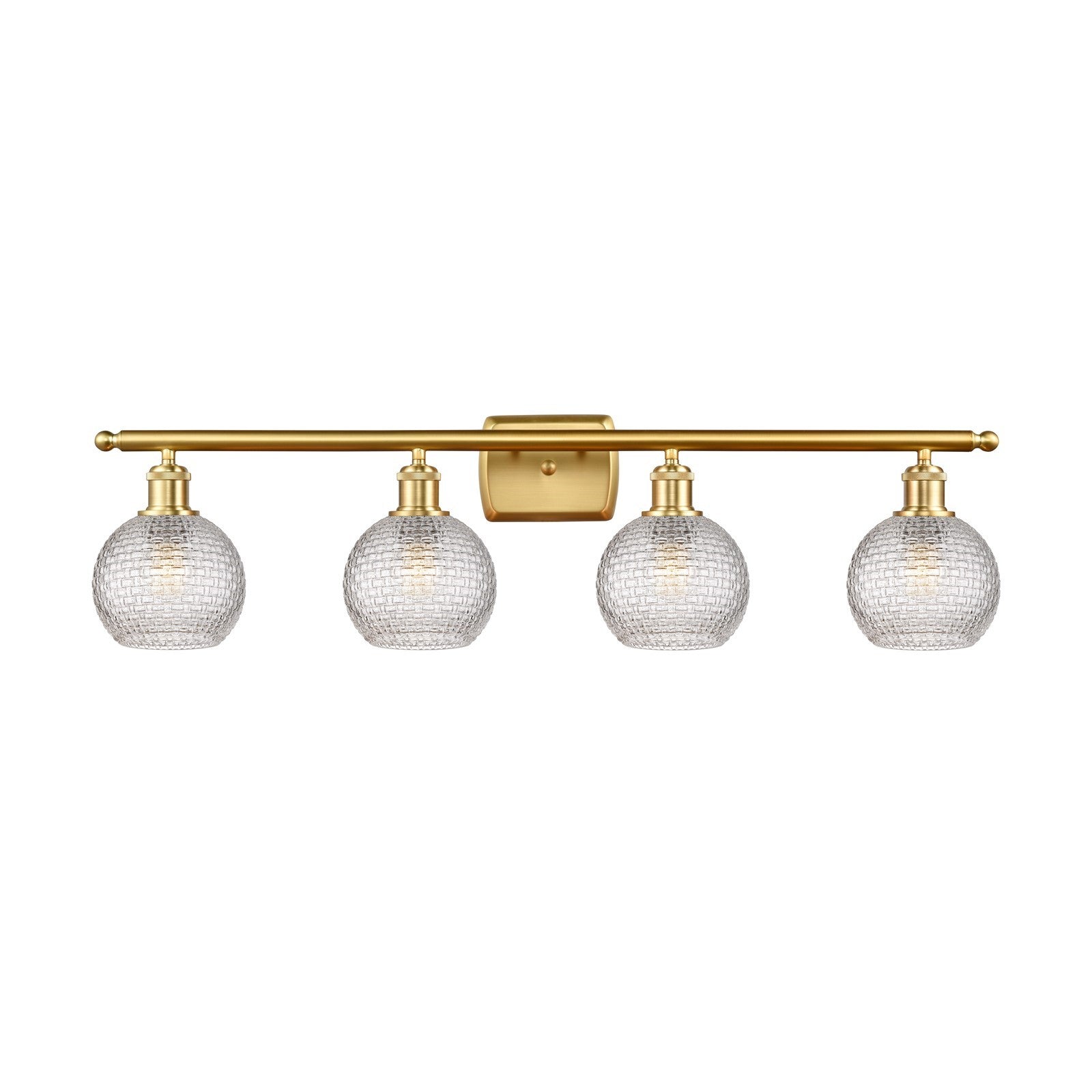 Innovations Athens 36in 4-Light Bath Vanity Light | Modern Farmhouse Satin Gold Steel and Clear Basket Weave Glass | Bathroom | Model 516-4W-SG-G122C-6CL