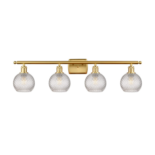 Innovations Athens 36in 4-Light Bath Vanity Light | Modern Farmhouse Satin Gold Steel and Clear Basket Weave Glass | Bathroom | Model 516-4W-SG-G122C-6CL