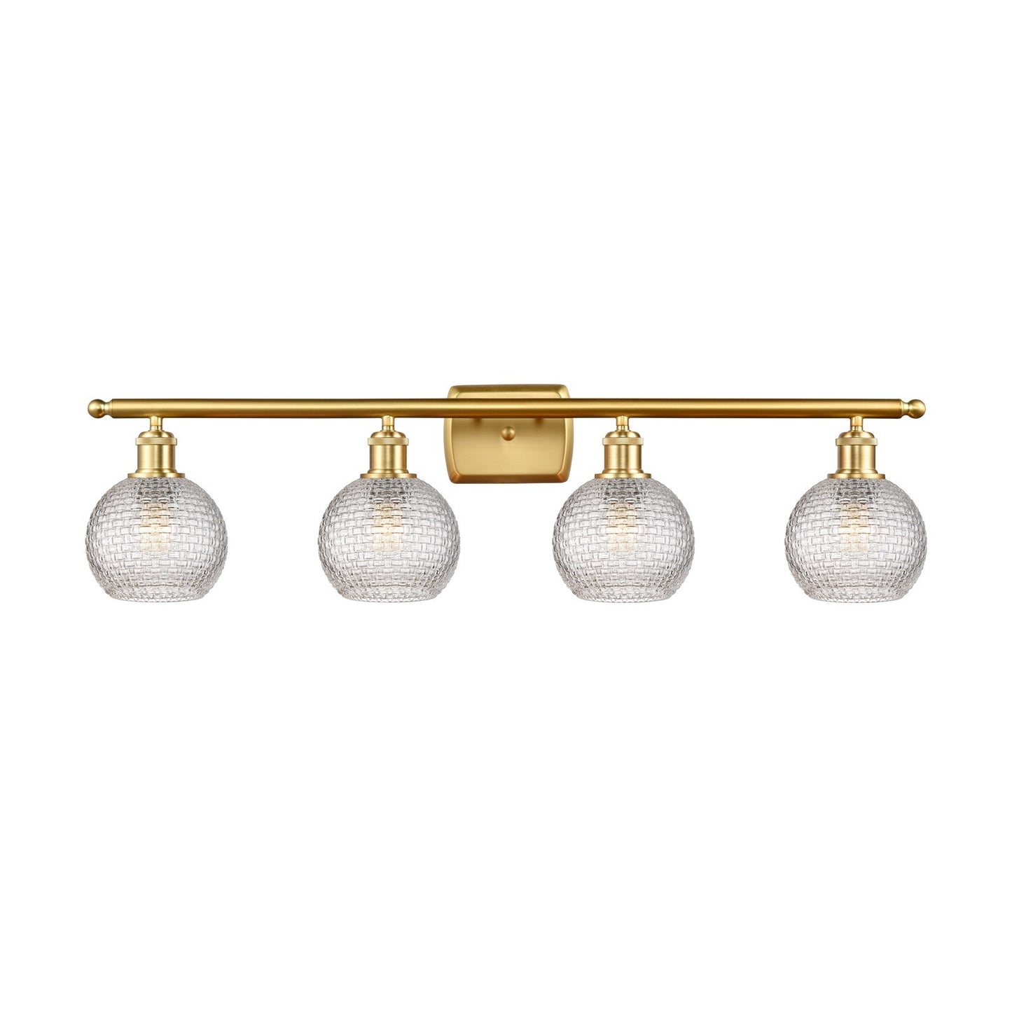 Innovations Athens 36in 4-Light Bath Vanity Light | Modern Farmhouse Satin Gold Steel and Clear Basket Weave Glass | Bathroom | Model 516-4W-SG-G122C-6CL