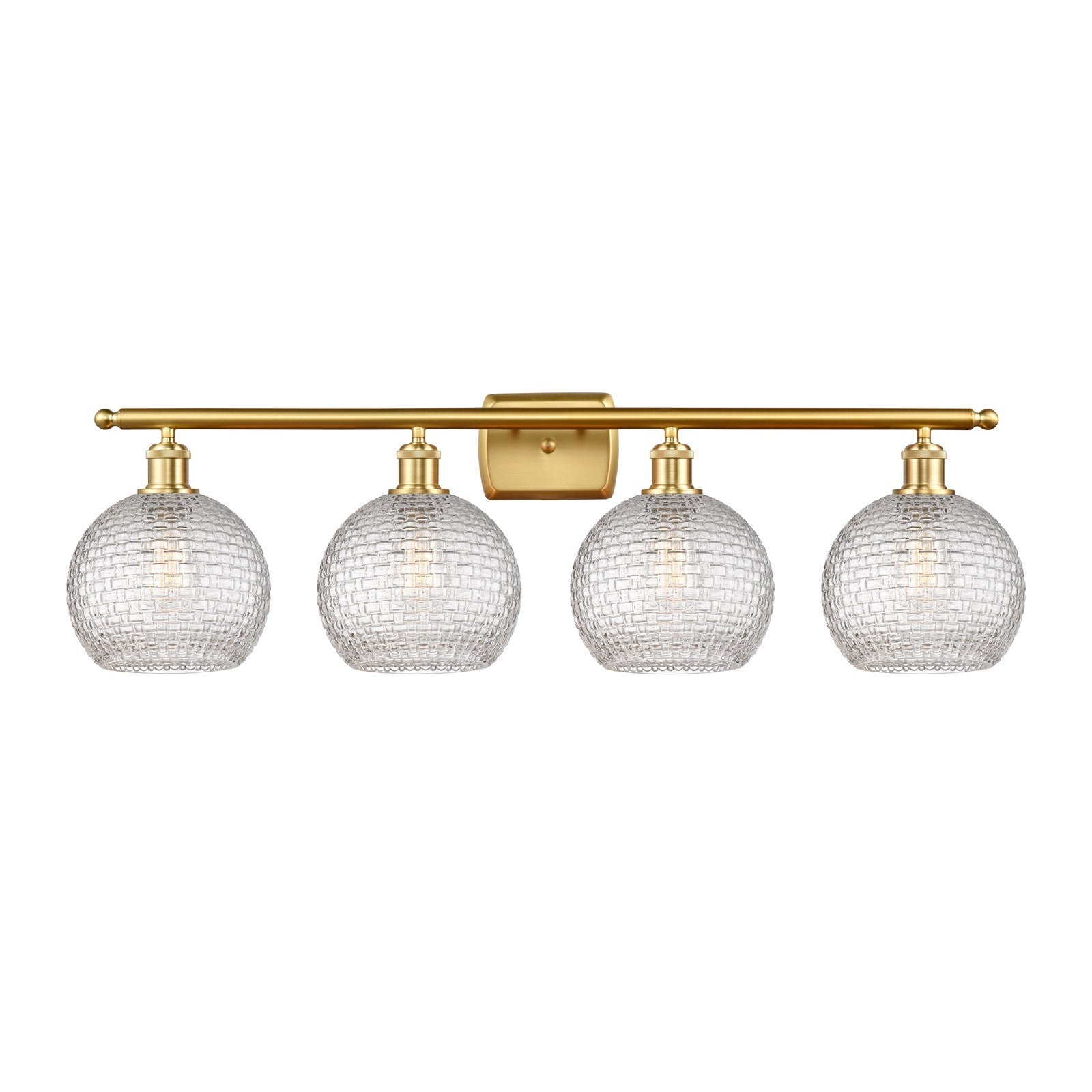 Innovations Athens 38in 4-Light Bath Vanity Light | Modern Farmhouse Satin Gold Steel and Clear Basket Weave Glass | Bathroom | Model 516-4W-SG-G122C-8CL