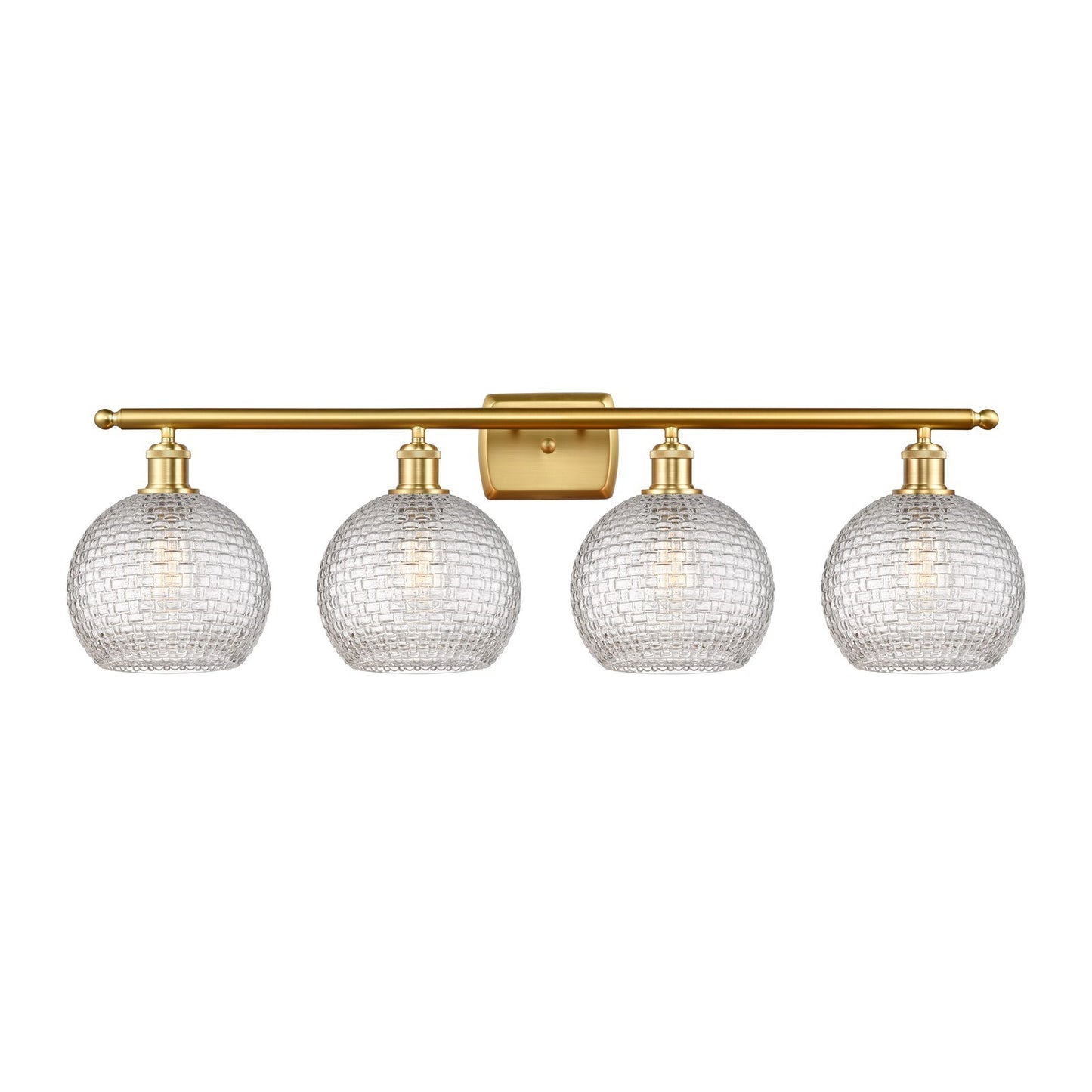 Innovations Athens 38in 4-Light Bath Vanity Light | Modern Farmhouse Satin Gold Steel and Clear Basket Weave Glass | Bathroom | Model 516-4W-SG-G122C-8CL